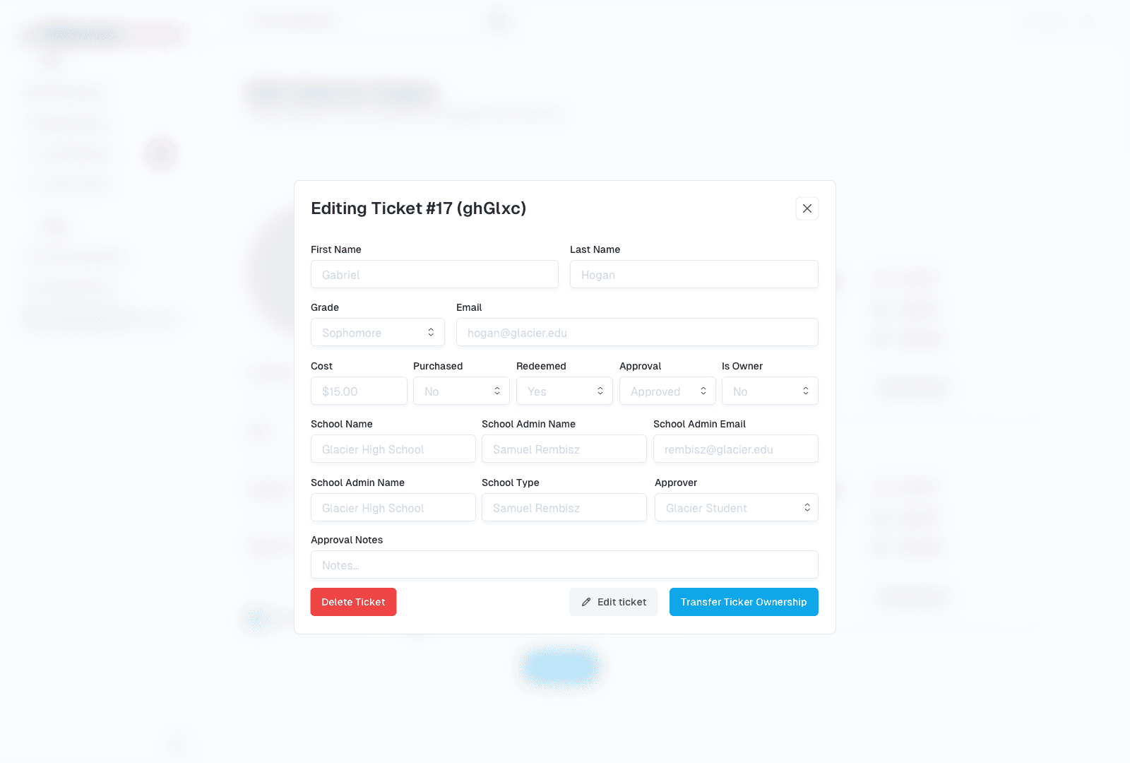 Admin Edit Ticket Menu