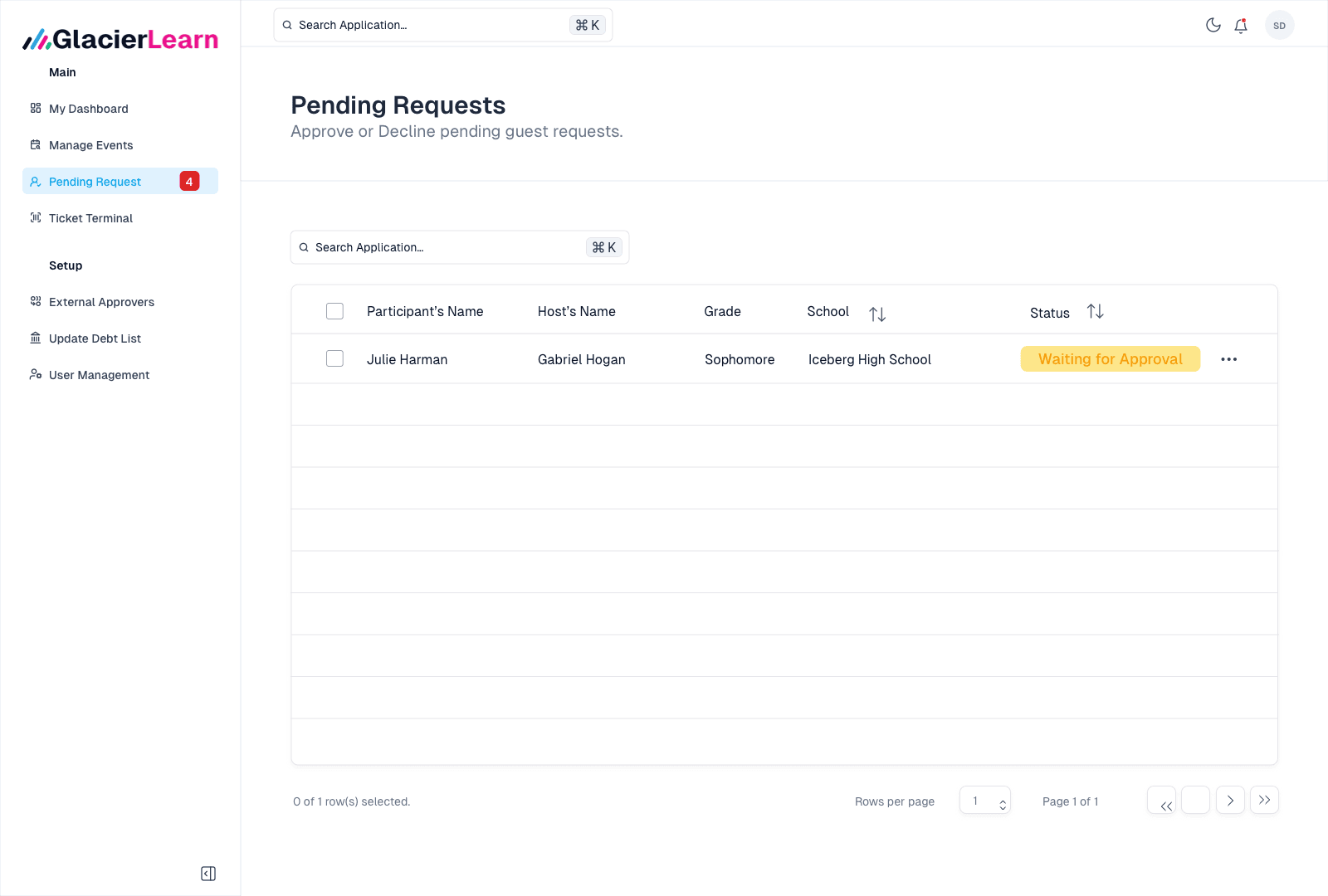 Admin Pending Guests Table